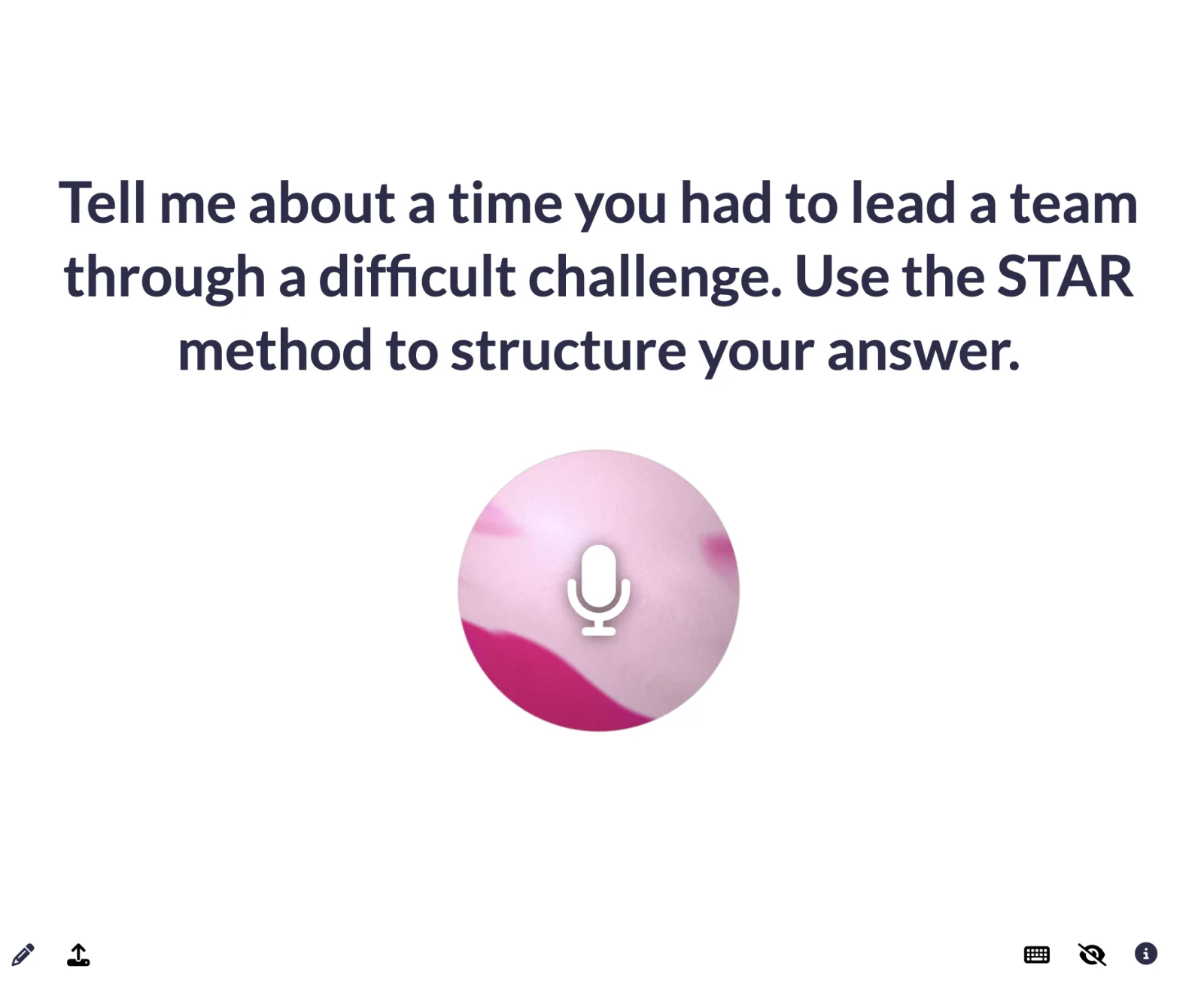 Audio prompt asking the learner to tell a story about leading through a challenge, using the STAR method