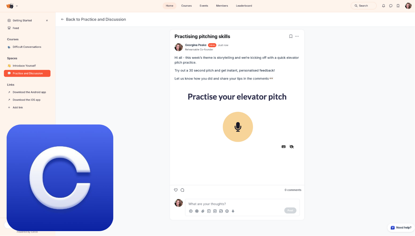 Add interactive AI practice to Circle post