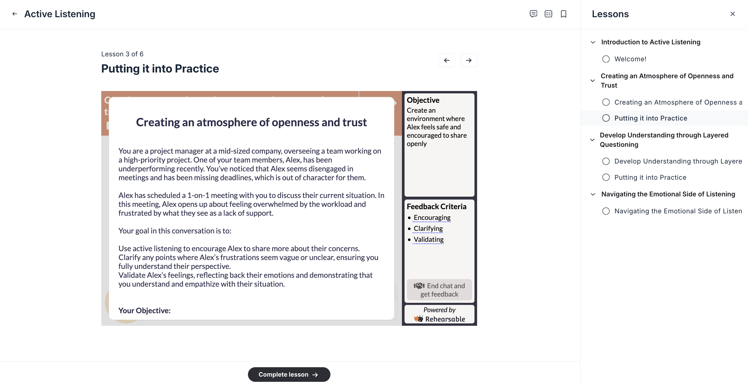 Circle interface showing published embedded course