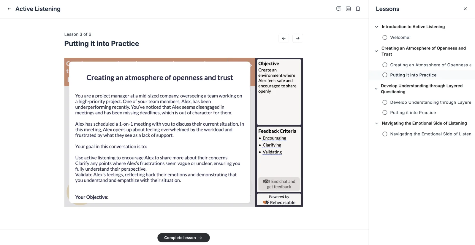 Circle interface showing published embedded course
