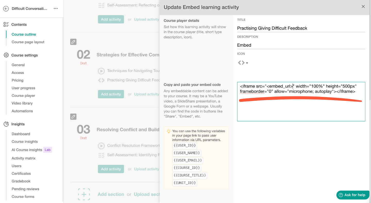 LearnWorlds interface showing 
