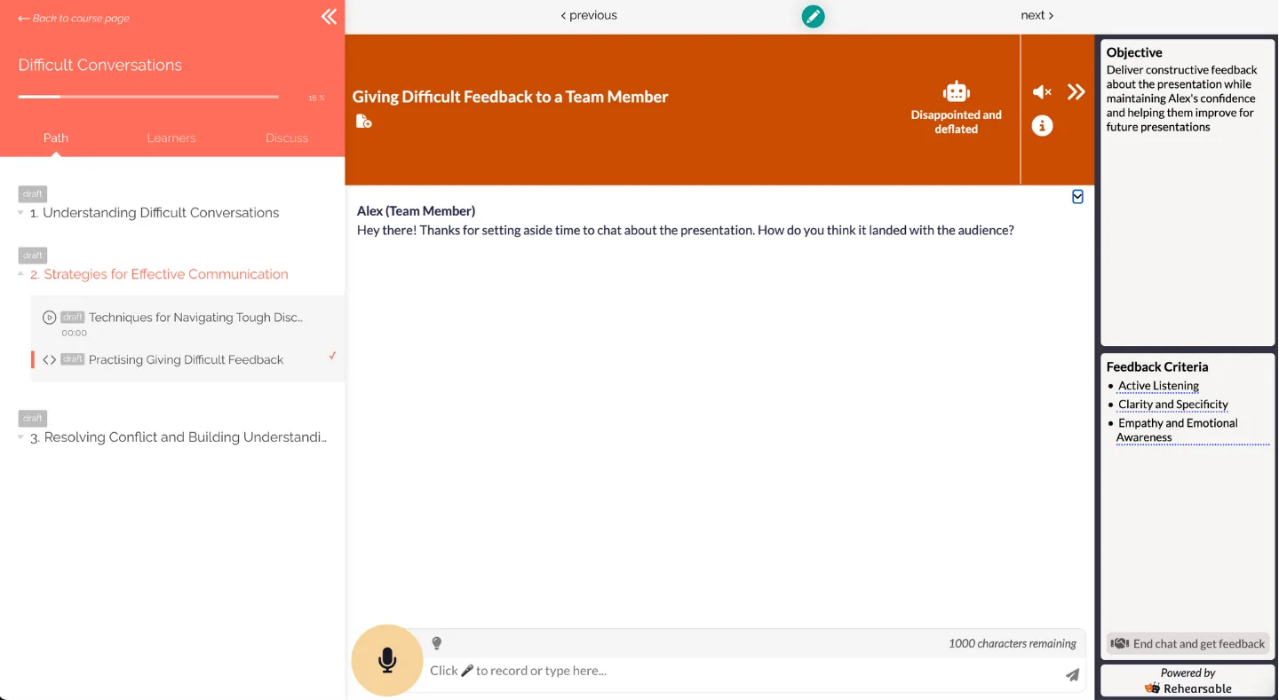 LearnWorlds interface showing