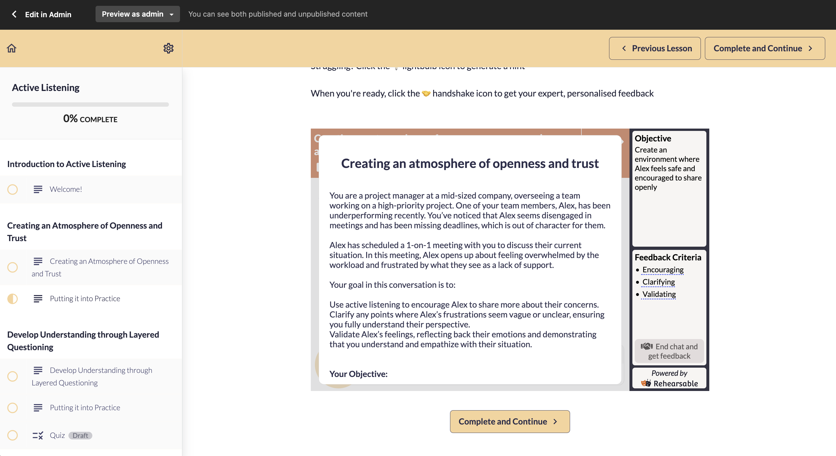 Teachable interface showing preview of embedded scenario