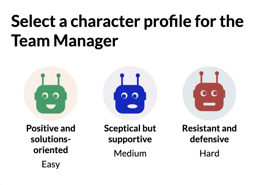 Rehearsable interface showing option to select characters of different difficulty levels