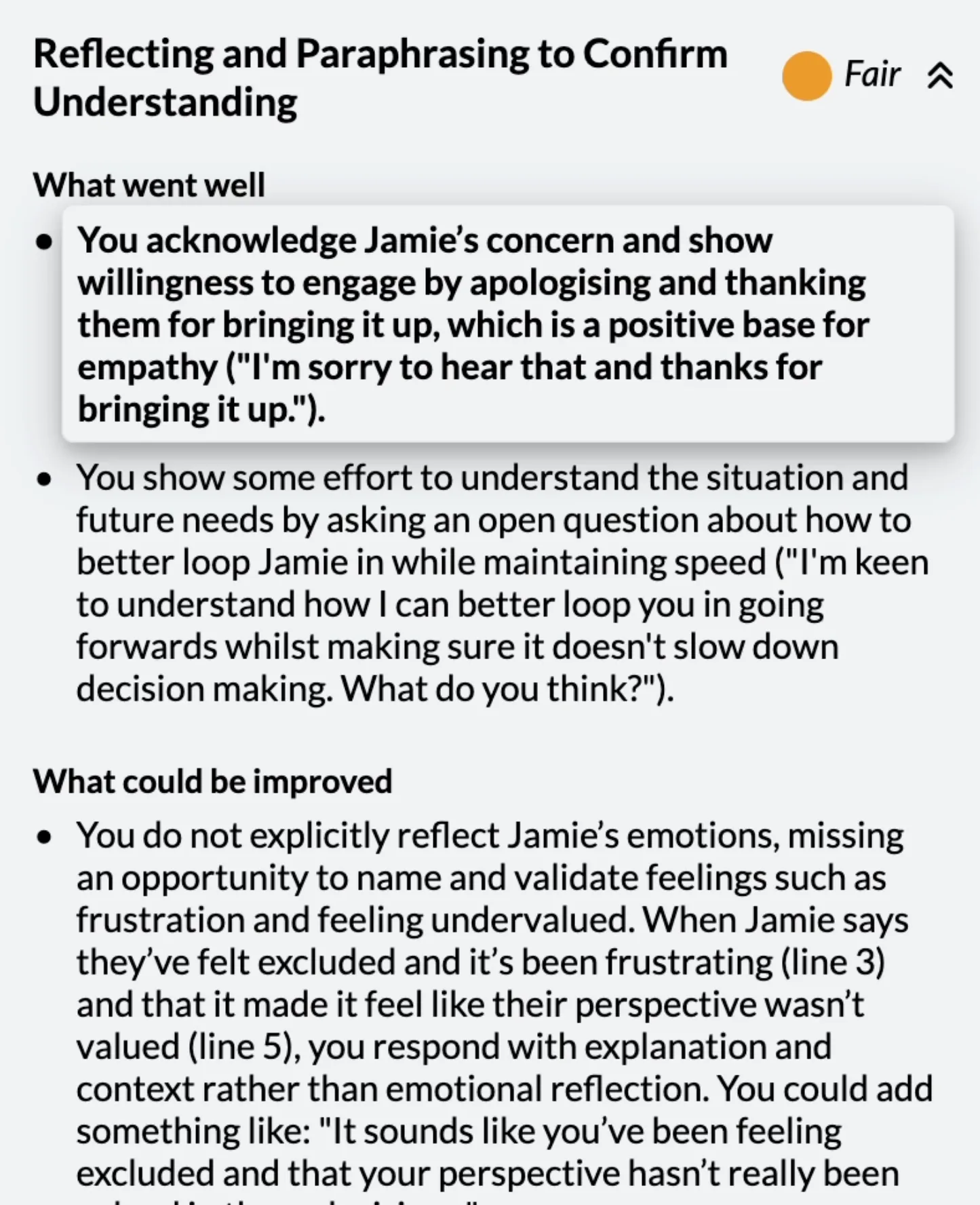 What went well and what could be improved feedback format