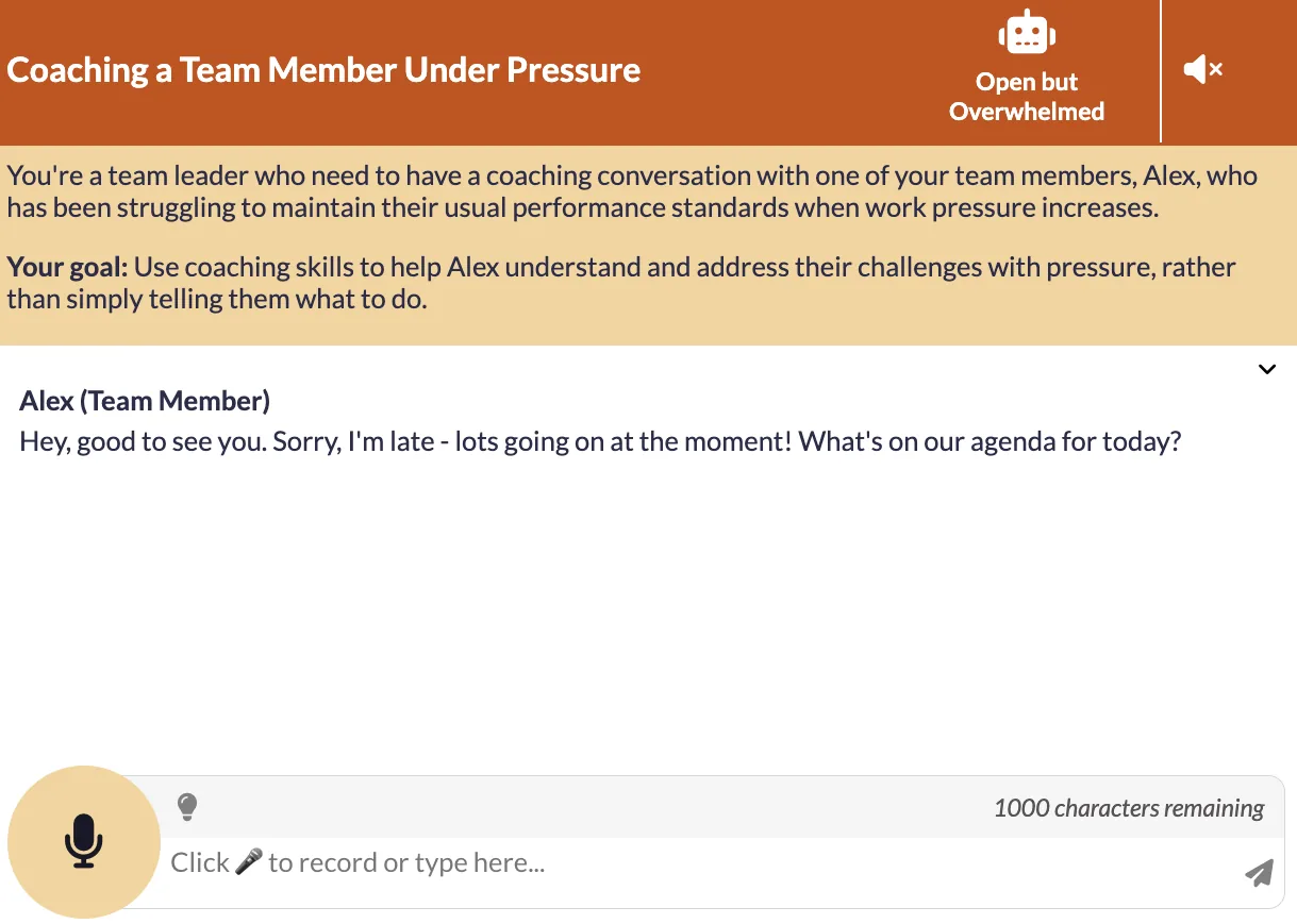 Manager practising a one-to-one with an AI team member